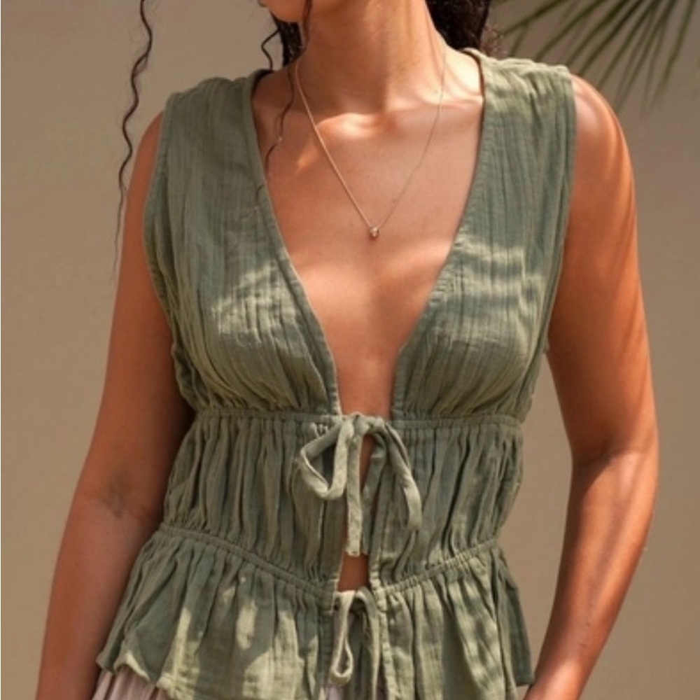 Aerie Olive Green Tie-Front Tank Top